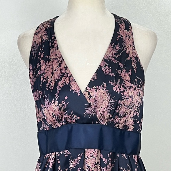 BETSEY JOHNSON VINTAGE NAVY PINK SILK FLORAL HALTER MIDI DRESS GREAT CONDITION 6 - Picture 2 of 11